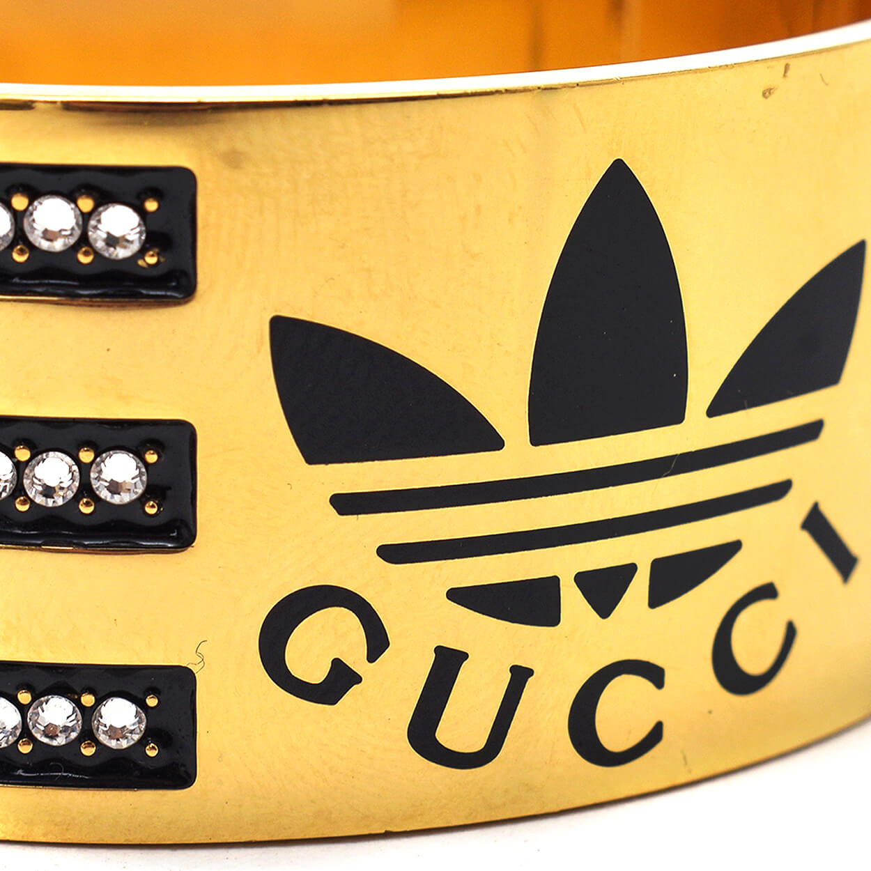 Gucci - Adidas x Gucci Gold Tone Metal Enamel Trefoil & Crystal Cuff Bracelet